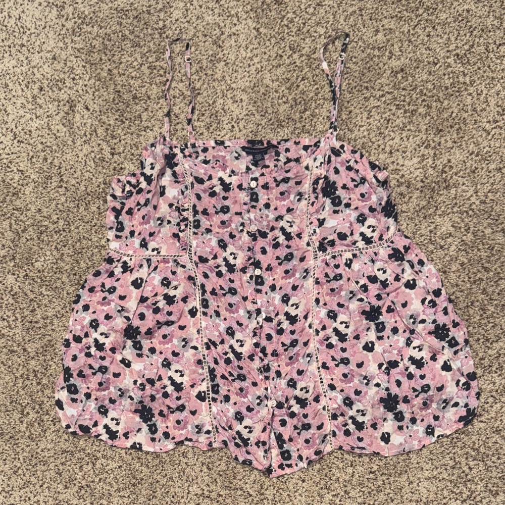 Floral Pink and Navy Tank Top